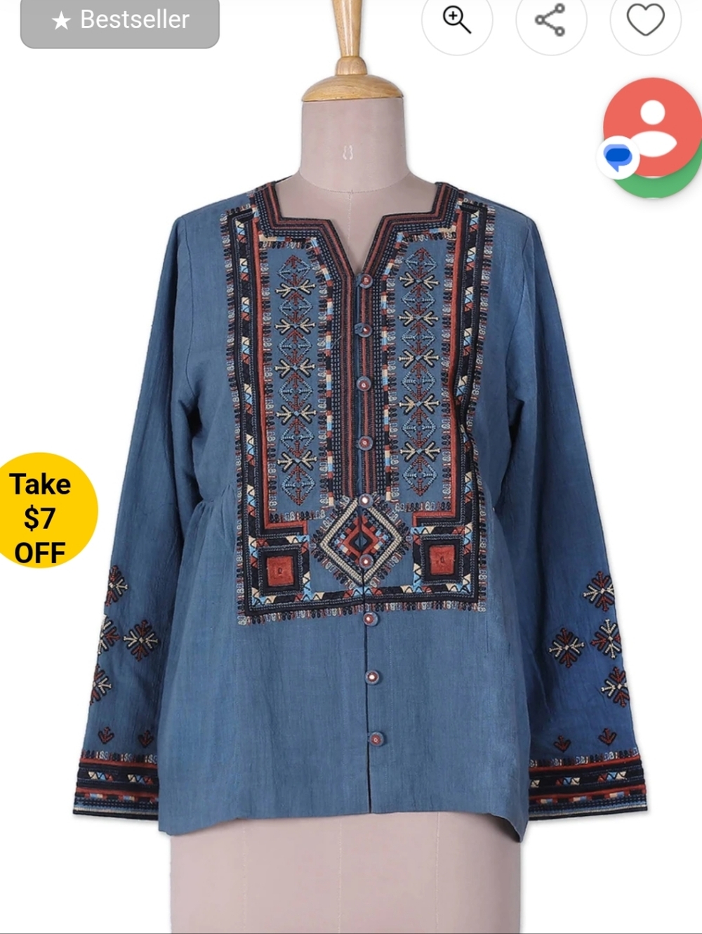 Novica Embroidered Button Up Blouse - Picture 4 of 8